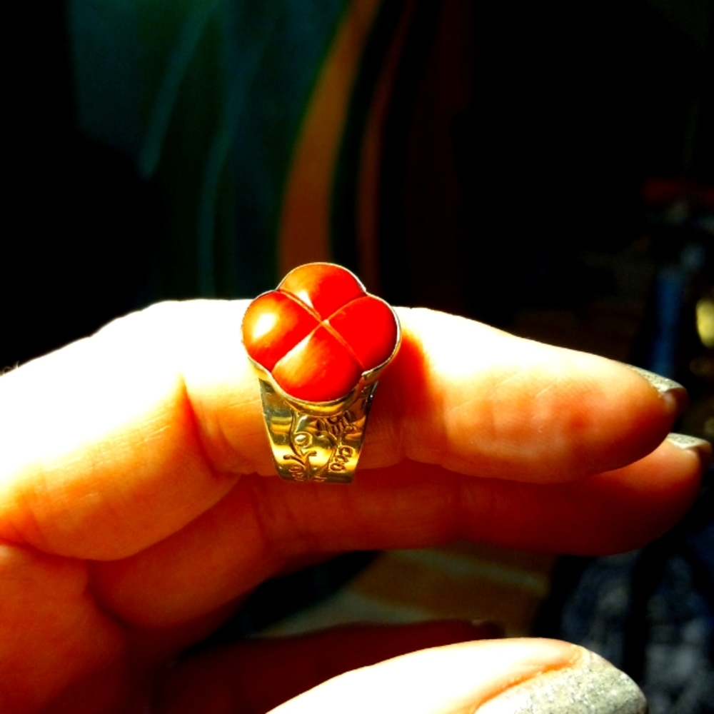 ❤💍Jay King DTR 925 Sterling Silver Ring With A Genuine Red Coral Cluster. Sz 8